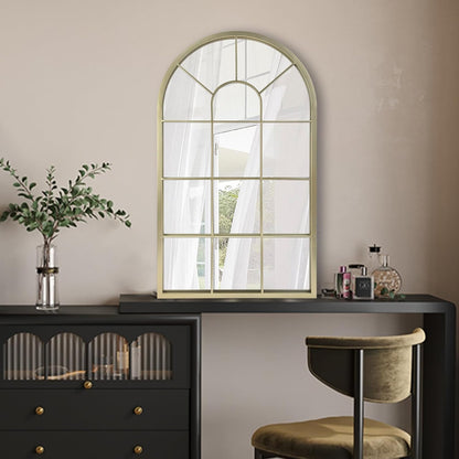 HQiJun Black Arched Window Mirror, Farmhouse Decorative Wall Mirrors for Living Room, Bedroom, Entryway, Bathroom Vanity, Fireplace Mantel, Window Pane Mirror Wall Decor (Black, 31.5 x 20 x1)
