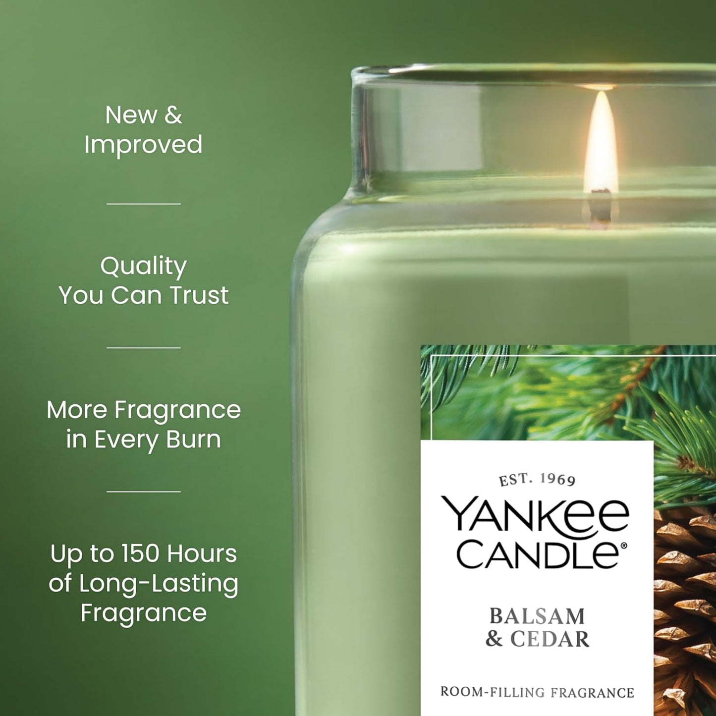 Yankee Candle Balsam & Cedar, Scented Candle, 22oz Large Jar with up to 150 Hour Burn Time, Giftable