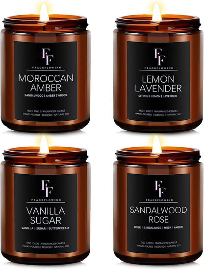 Scented Candles for Home Scented Aromatherapy Candles, 4 Pack 28 Oz Soy Wax Candle Gift Set Valentine's Day Gift for Women Men (Lavender/Vanilla//Sandalwood Rose/Moroccan Amber)