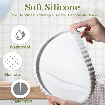 Round Bathroom Tray Silicone Kitchen Counter Decor Vanity Organizer Decorative Coffee Table Tray for Perfume, Candle, Soap Dish, 9 Inch, Black