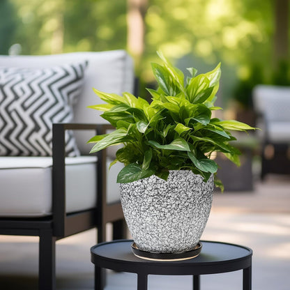 10 Inch Ceramic Planter Pot Round Plant Pot for Indoor Plants Outdoor Large Flower Pot with Drainage Hole and Saucer Blue