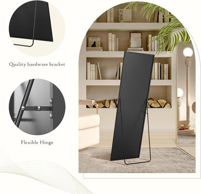 Mirror Full Length, Upgraded Body Wall Mirrors with Shatter-Proof Glass, Floor Standing, Hanging or Leaning, Tall Mirror with Stand Aluminum Alloy Frame for Bedroom