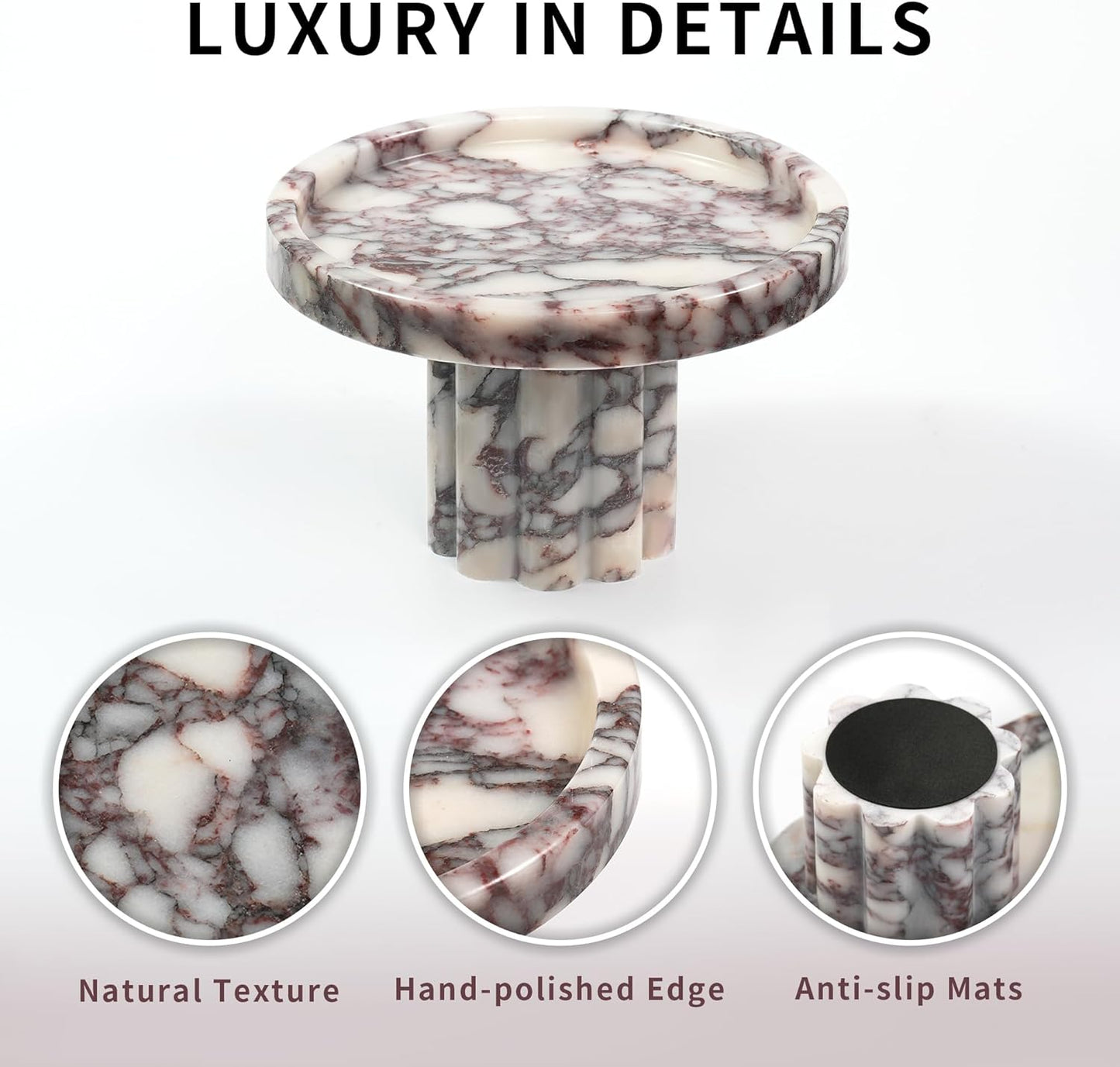 Marble Perfume Tray with Legs - Oval Decorative Stone Pedestal for Bathroom Vanity Coffee Table Kitchen Countertop, Footed Jewelry Candle Organizers Catchall Plate Riser with Scalloped Feet