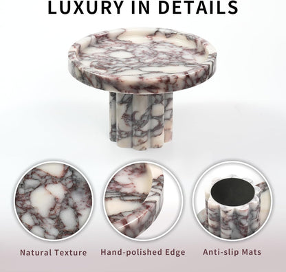 Marble Perfume Tray with Legs - Oval Decorative Stone Pedestal for Bathroom Vanity Coffee Table Kitchen Countertop, Footed Jewelry Candle Organizers Catchall Plate Riser with Scalloped Feet