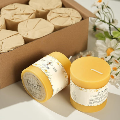 6 Pack Natural Beeswax Pillar Candles,100% Pure Beeswax Candles-210 Hours Long Burning,Organic Bees Wax Candles for Home,Emergency,Prayer,Parties,Unscented Dripless Smokeless Beeswax Candle Bulk 2x4in