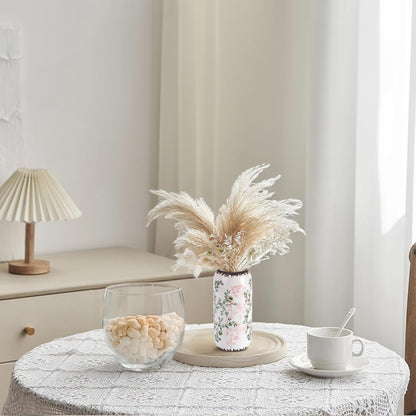 Ceramic Vase for Flowers – Modern Small Ribbed Textured Flower Vase for Home Decor, Pampas Grass, Decorative, Farmhouse, Coffee Table, Kitchen Centerpieces, Bookshelf and Home Living (White)