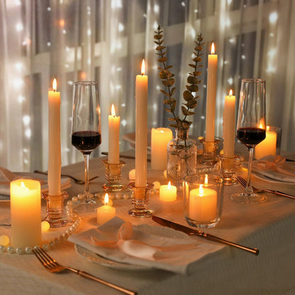 Lanttu Candlestick Holders Bulk, 12 Pcs Glass Candle Holders Set Clear, Crystal Taper Candle Holder for Wedding, Table Centerpiece, Home Decoration