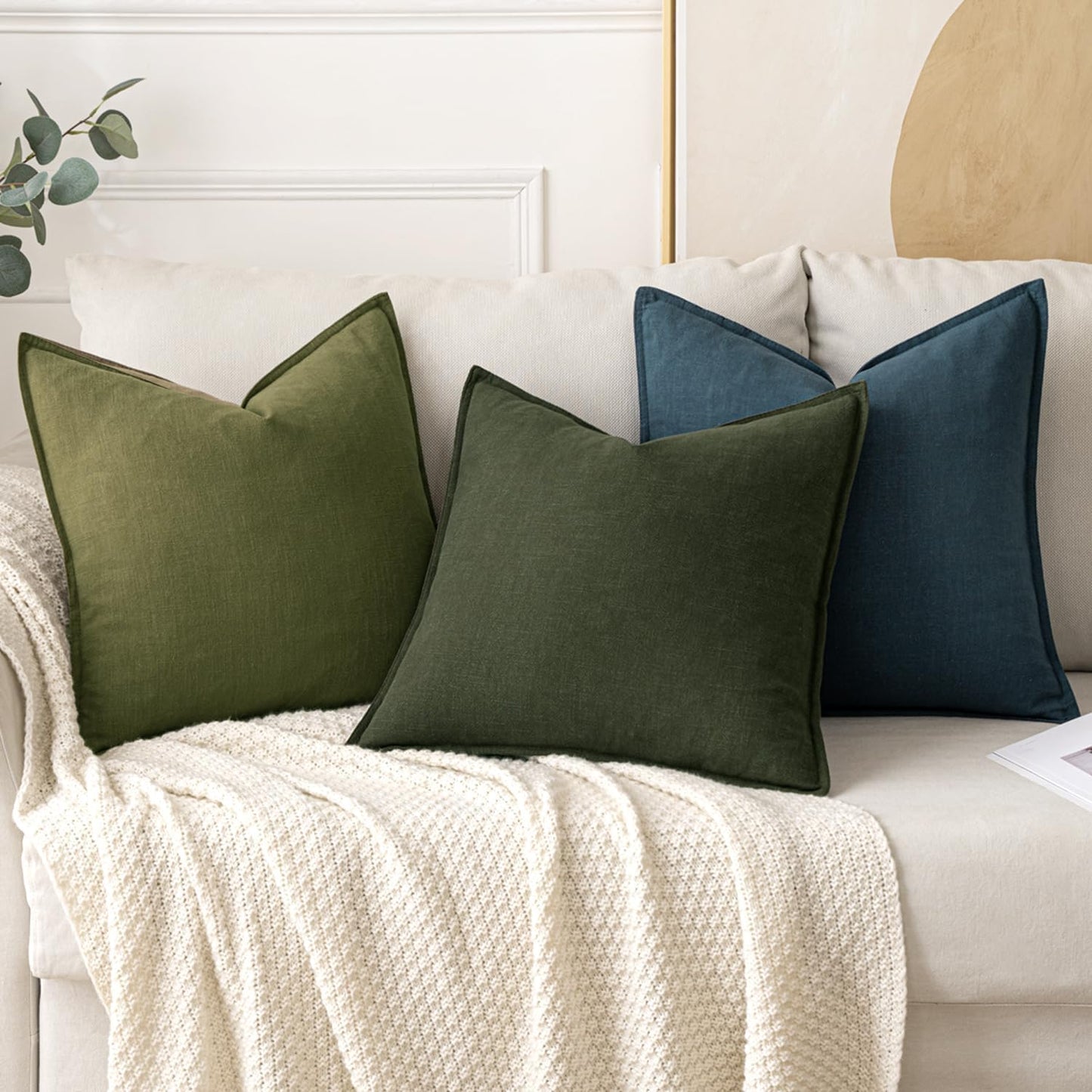 MIULEE Decorative Linen Euro Sham Pillow Covers 26x26 Cream White Boho Farmhouse Neutral Couch Throw Pillows for Bed Pack of 2 Accent Modern Pillowcase Sofa Livingroom Home Decor