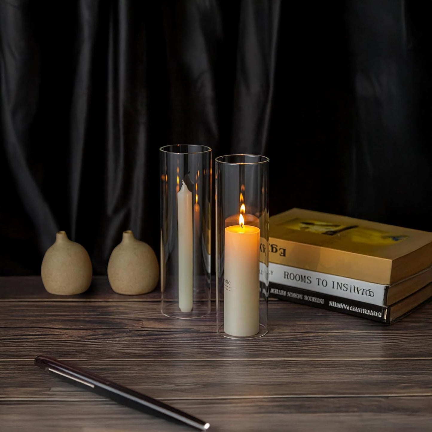 WGVI Hurricane Candle Holder Sleeve, Wide 4", Height 8", Clear Glass Cylinder Candleholder, Chimney Tube, Open Ended Candle Shade, 1 Piece - Colors B