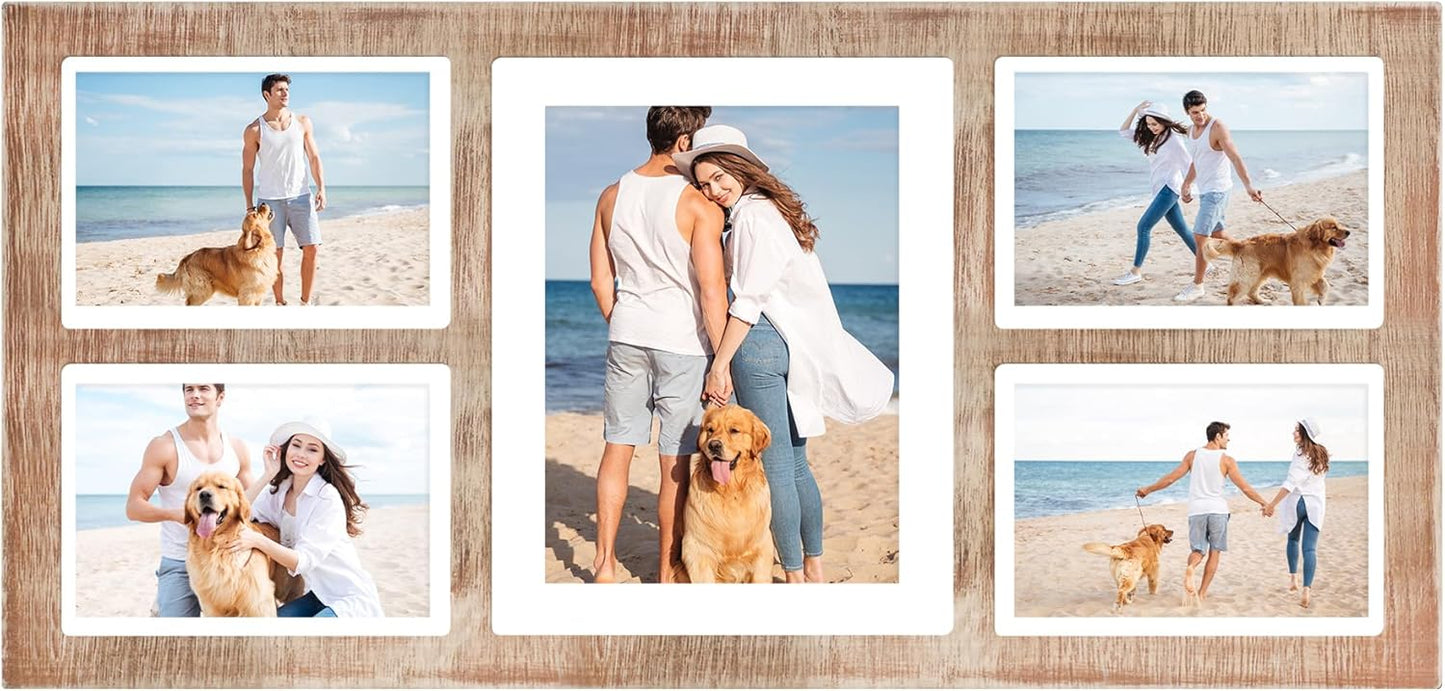 YESKAY 4x6 Picture Frame Collage for Wall Decor, Multiple Photo Collage Frames with Tempered Glass, 7-Opening for 4 x 6 Picture Frames, Rustic Brown, 1 Pack