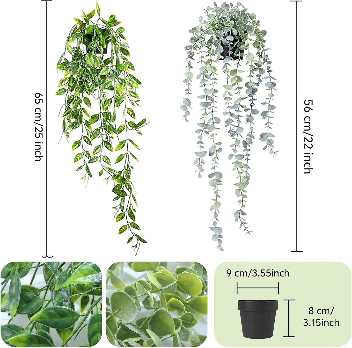 Clearain 1pcs Fake Hanging Plants, Artificial Small Potted Plants, Mini Faux Succulent Plant for Indoor Outdoor Aesthetic Office Living Room Shelf Home Decor (Eucalyptus leaves-1pcs)