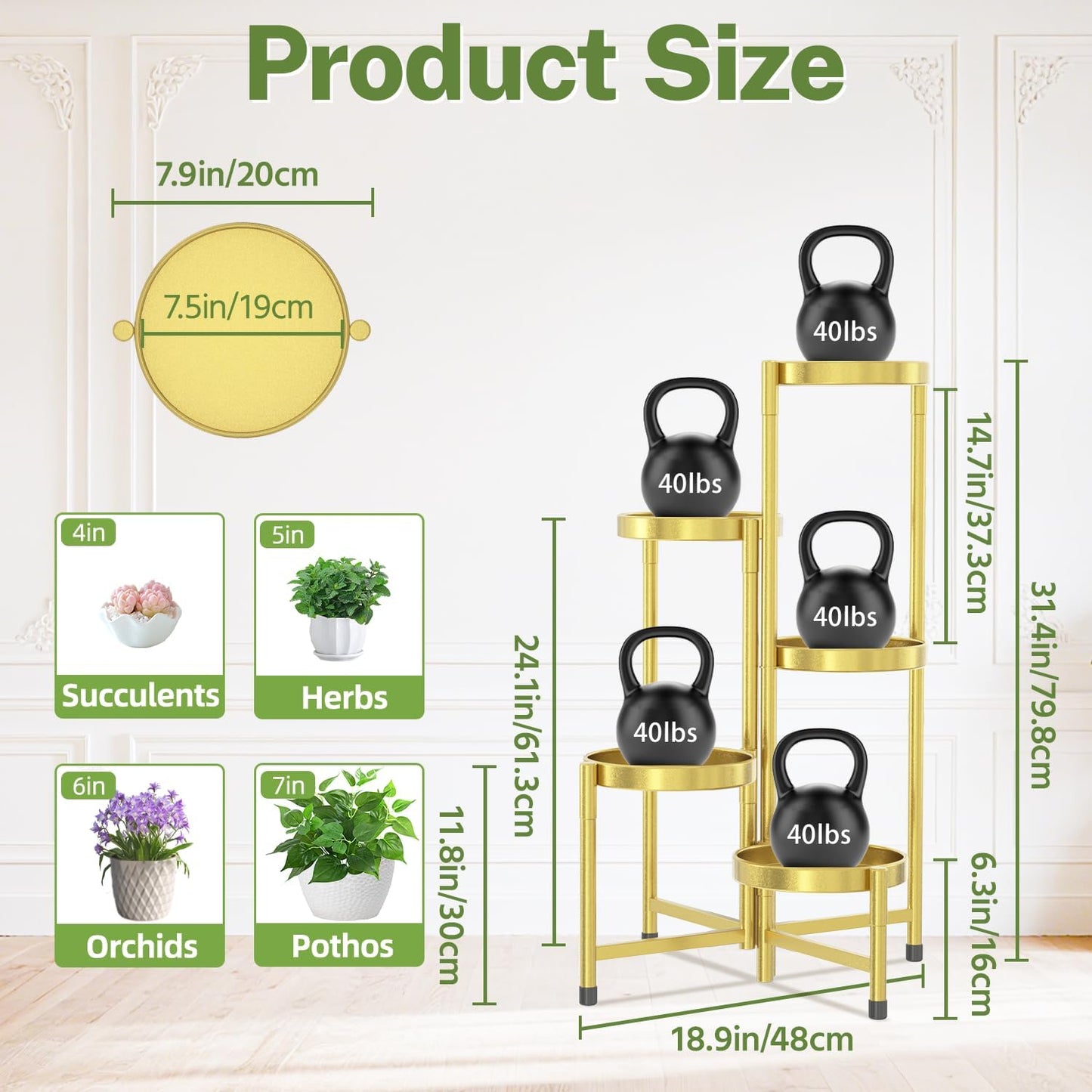 iDavosic.ly Plant Stand Indoor Outdoor, 5 Tier Corner Metal Flower Display Holder Shelf, Folding Tall Orchid Rack for Patio Balcony Porch Garden Living Room House, Black