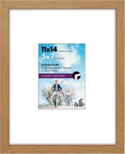 Americanflat 11x14 Picture Frame with Shatter-Resistant Glass - Use as 5x7 Frame with Mat or Display 11x14 Photo Without Mat - Signature Collection - Picture Frames for Wall Display - Black