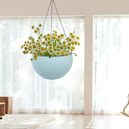 Vencer 11 Inch Round Resin Rattan Hanging Planters,Self Watering Hanging Basket for Indoor Outdoor Plants,Hanging Flower Pots with Drain Hole and Metal Chain,Water Indicator,Coffee,VF-A15-C