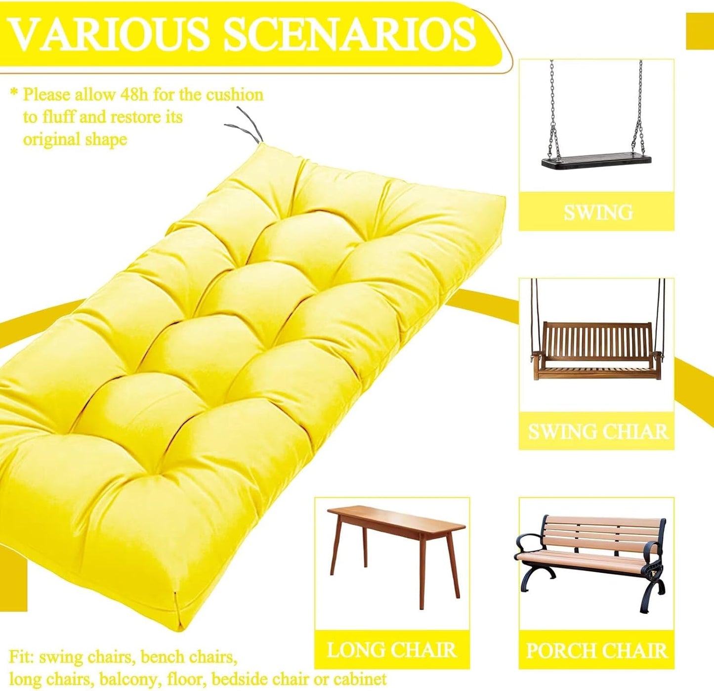 MTMR Outdoor Bench Cushion-44X19 Water-Repellent Tufted Porch Swing Cushions with High Elasticity PP Cotton and Ties Fade-Resistant Patio Outdoor Chair Cushion for Bench Furniture, Indoor Seat Cushion