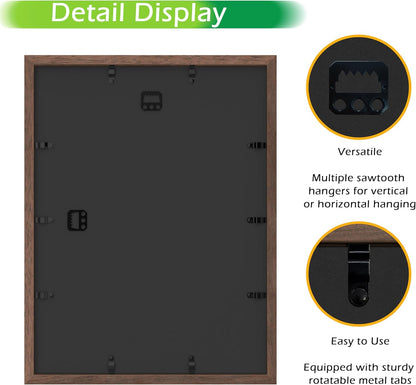 FrameWorks 11” x 14” Dark Oak Wooden Shadow Box Frame – Display Case with Soft Felt Back, Memory Box with Tempered Glass, Display Box with Elegant White Ball Push Pins, Wooden Flower Box