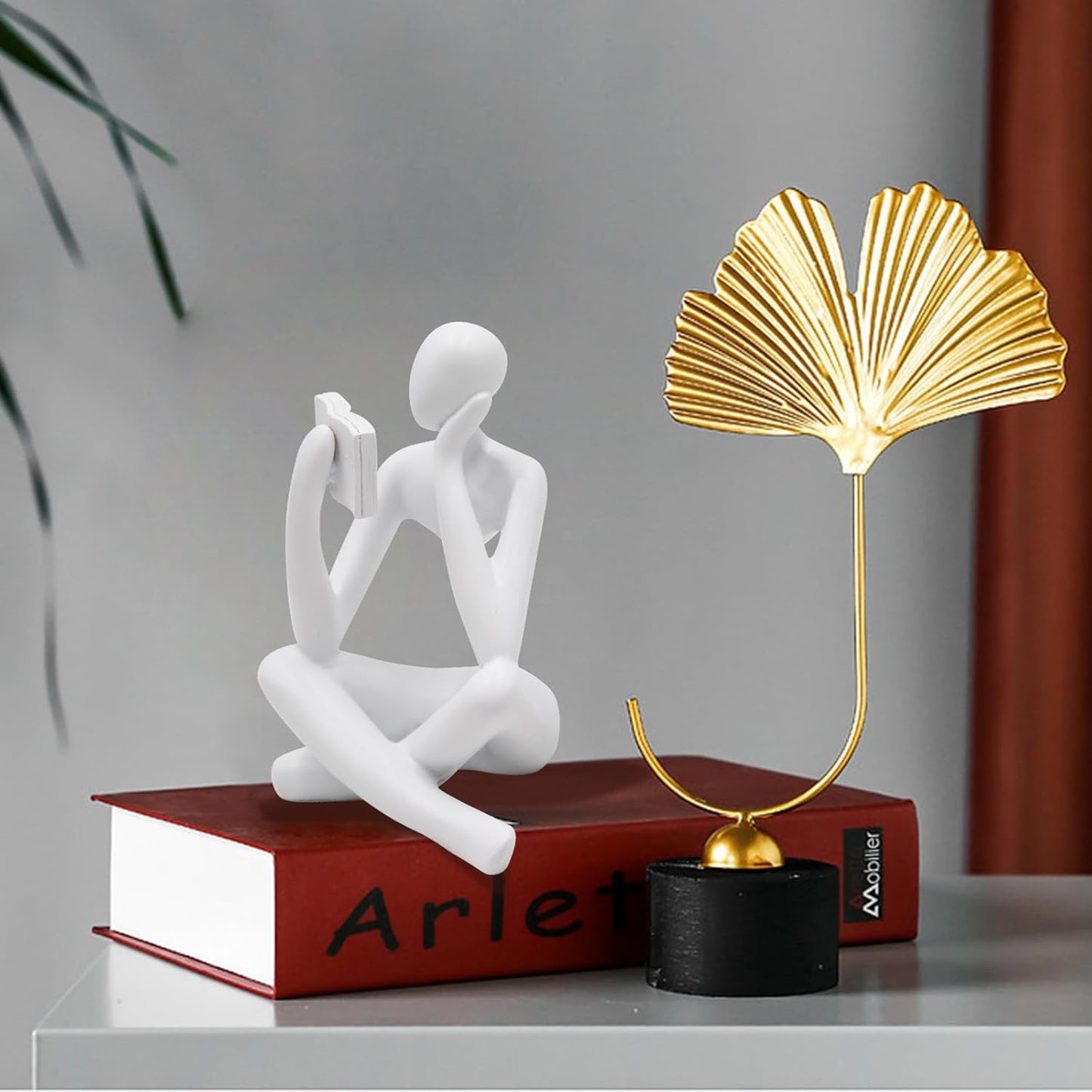 Jinkoozz Reading Women Statue, Thinker Sculptures, Abstract Art Ornament, Modern Aesthetic Figurine Decoration, Suitable for Home Living Room Bedroom Office Shelf Table Desk Bookshelf Decor