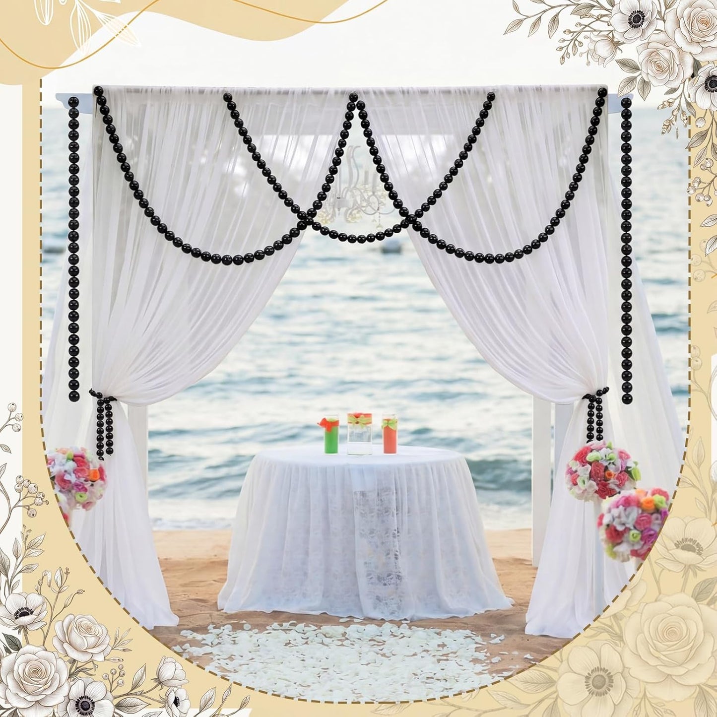 Canlierr 2 Pcs 5.6ft Wedding Giant Pearl Garland Decorations Large Faux Bead Garland with Hook for Ceremony Photo Booth Outdoor Proposal Scene Garden Beach Party Decor(Ivory White,25mm,Simple)