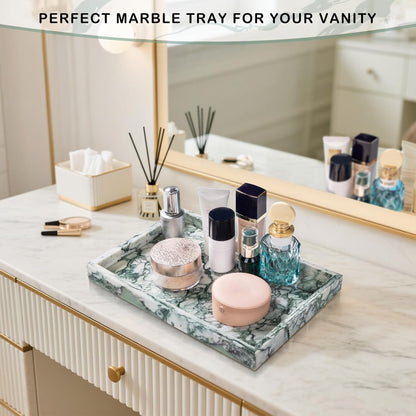 Marble Bathroom Tray for Countertop & Home Decor, Natural Decorative Marble Tray for Jewelry & Perfume Organizer, Luxury Stone Vanity Trays for Dresser, Kitchen Counter, 12" x 8", Gray Black