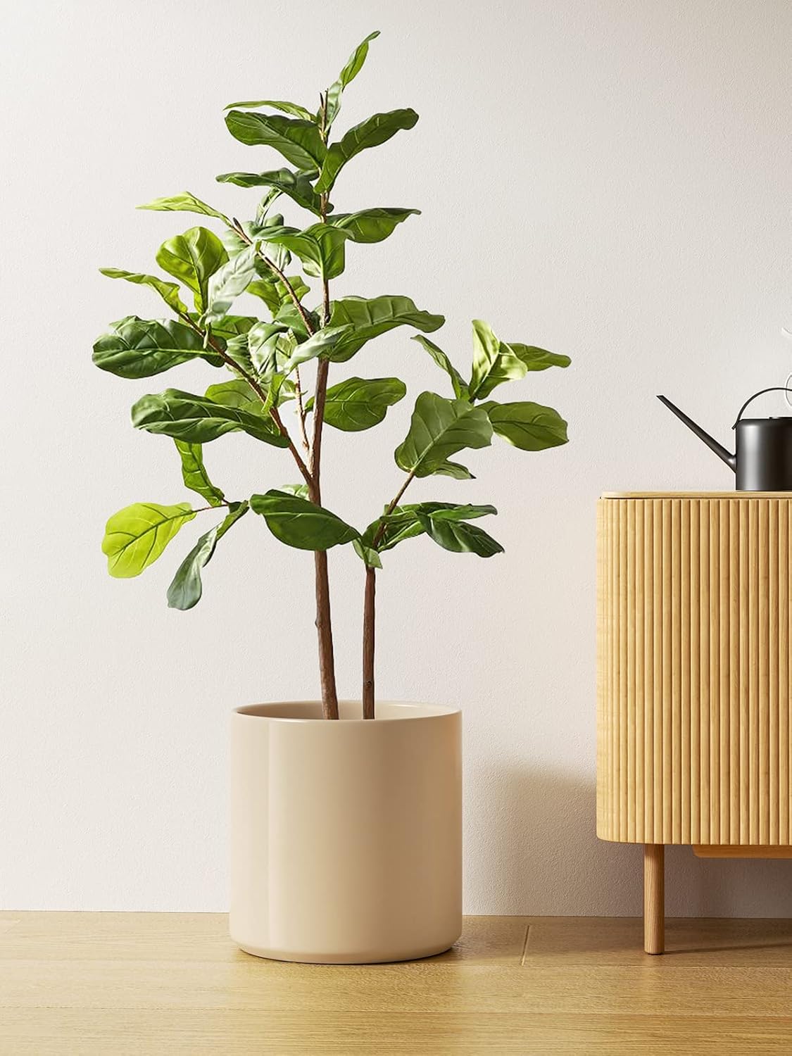 LE TAUCI 12 Inch Pot for Plants, Ceramic Planters for Indoor Plants, Mid-Century Modern Cylinder Flower Pots with Drainage Hole, Fits Fiddle Leaf Fig & Monstera, Home Decor, White