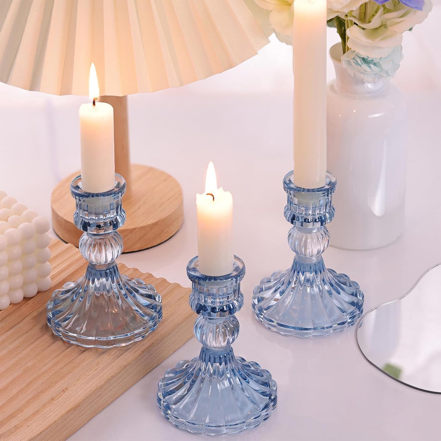 DARJEN Candlestick Holders Set,12Pcs 4" H Taper Candle Holders Bulk, Clear Glass Candle Holders for Wedding, Spring Party, Romantic Dinner, Festival & Windowsill Decor