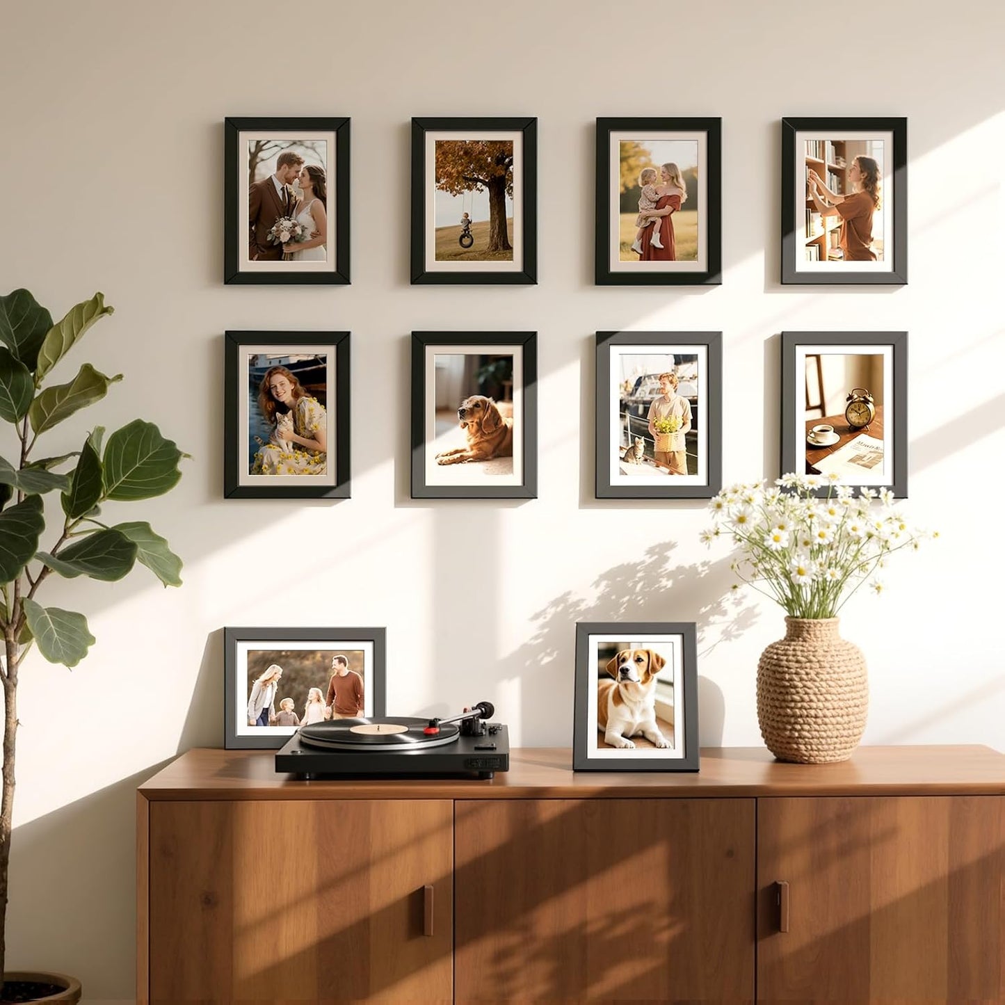 HappyHapi 4x6 Picture Frames Set of 10, Tabletop or Wall Display Pictures 3.5x5 with Mat or 4x6 Without, Multi Photo Frames Collage (Black)