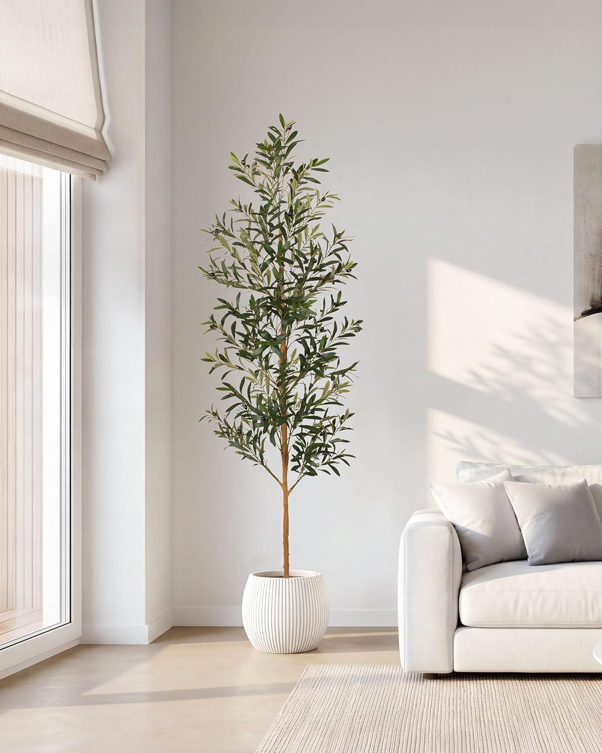 FLOWORLD 6FT Olive Trees Artificial Indoor, Tall Faux Olive Tree 6FT (72in) with Natural Wood Trunk & Realistic Olives, Stable Base, Pet Friendly Artificial Plant for Home Office, Living Room, Outdoor