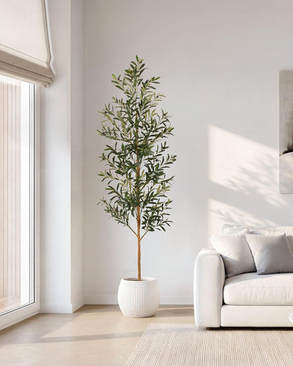FLOWORLD 6FT Olive Trees Artificial Indoor, Tall Faux Olive Tree 6FT (72in) with Natural Wood Trunk & Realistic Olives, Stable Base, Pet Friendly Artificial Plant for Home Office, Living Room, Outdoor