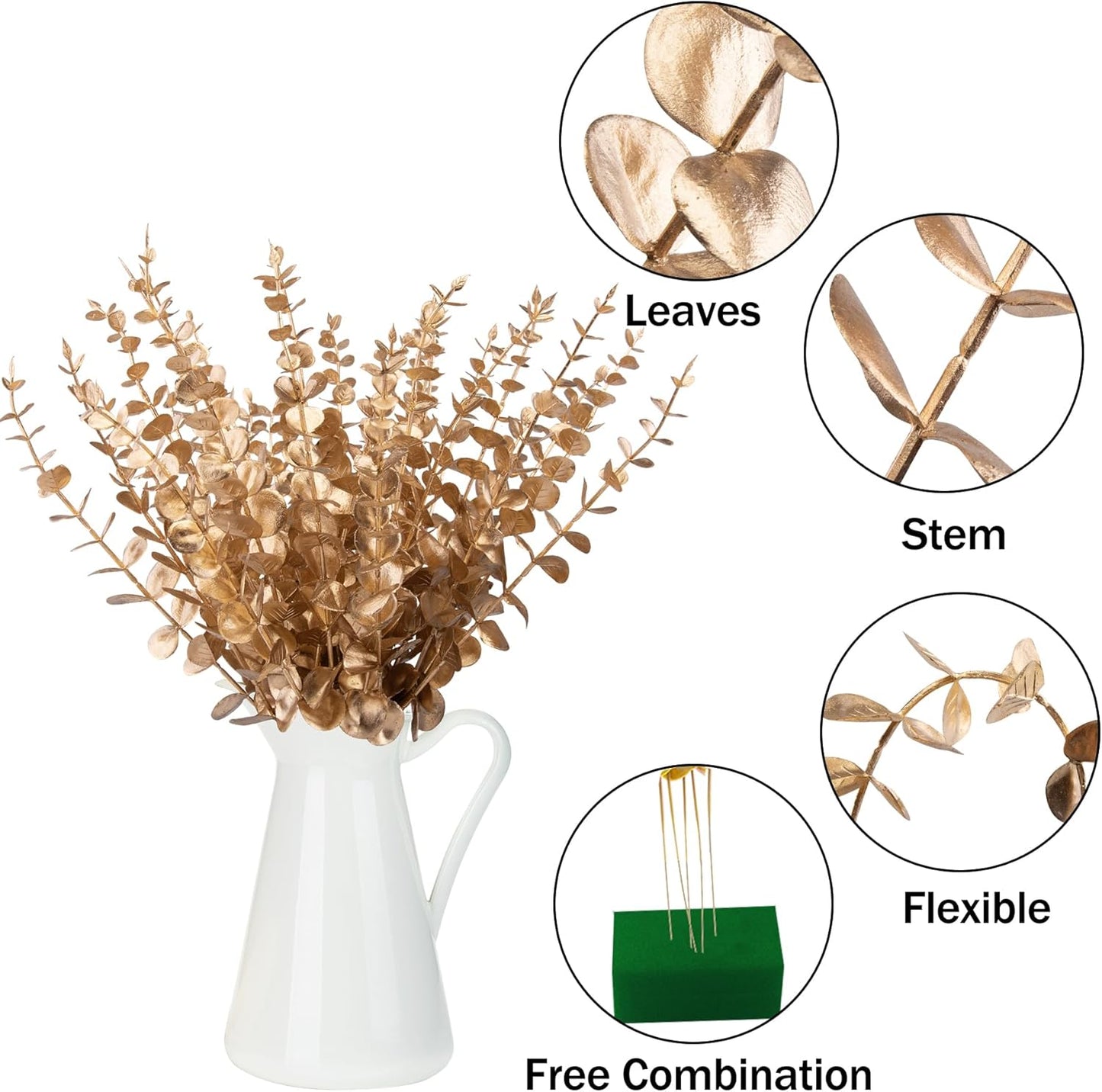 FEQO 36 Pcs Artificial Eucalyptus Stems Dark Brown Leaves Faux Eucalyptus Stems Branches 15 inch for Wedding Bouquet Home Deco