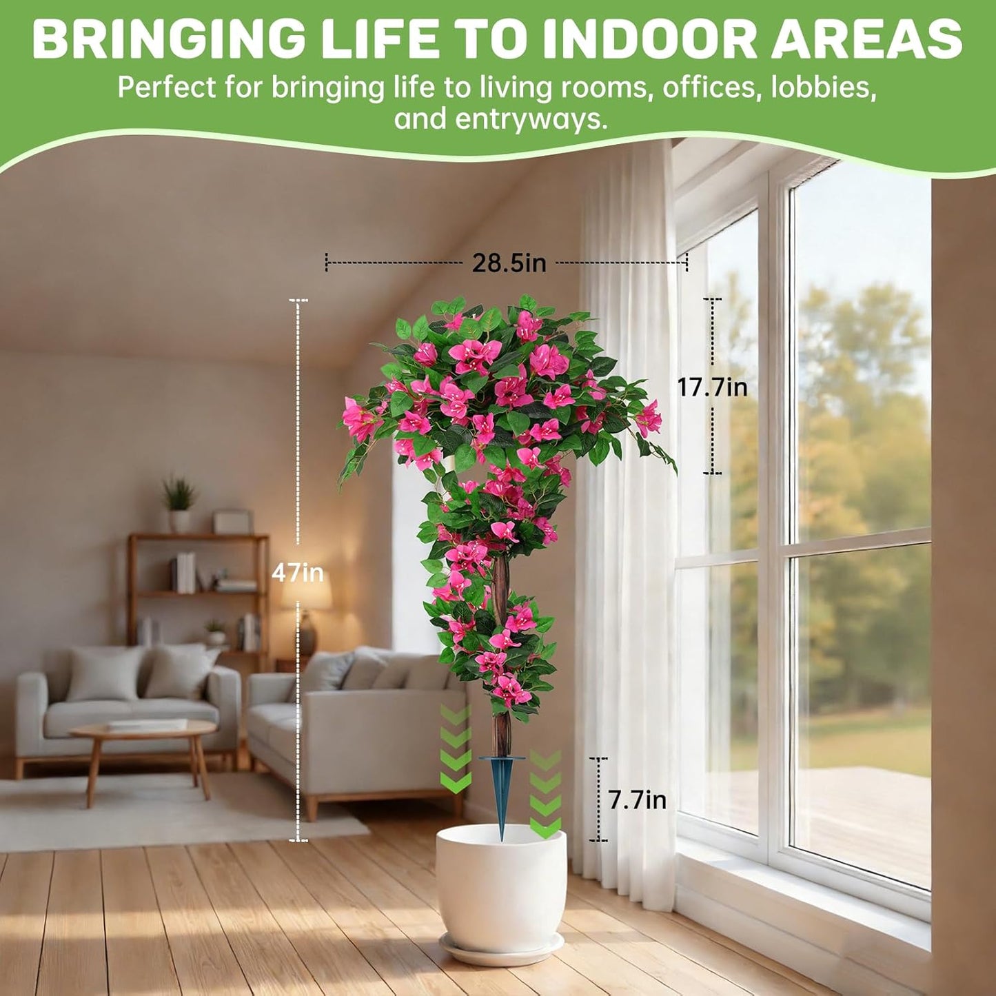 2Pack 4FT Artificial Bougainvillea Topiary Trees for Outdoor, Fake Silk Flowers Plants Bushes with Ground Spike, Faux UV Resistant Shurbs Trees for Outside,Front Porch,Patio,Balcony Decor