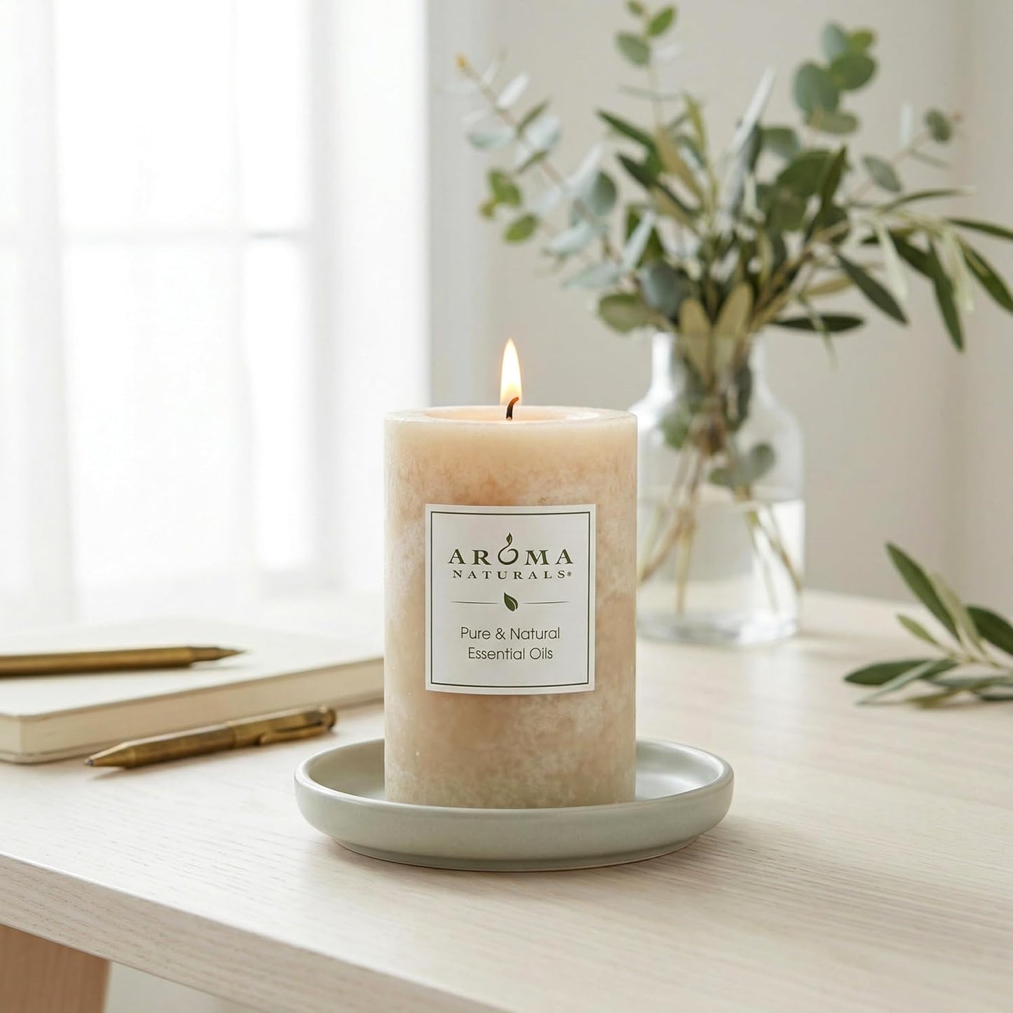 Aroma Naturals Essential Oil Orange and Lemongrass Scented Pillar Candle, Ambiance, 2.5 inch x 4 inch, Yellow