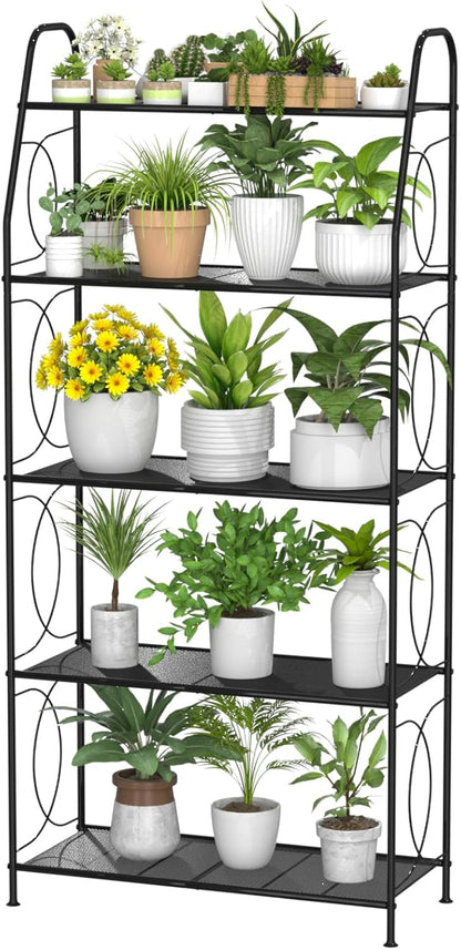 VyGrow Plant Stand, 4 Tier Plant Shelf for Indoor Outdoor, Heavy Duty Metal Tall Plant Stands Holder Rack for Living Room Balcony and Garden, Black