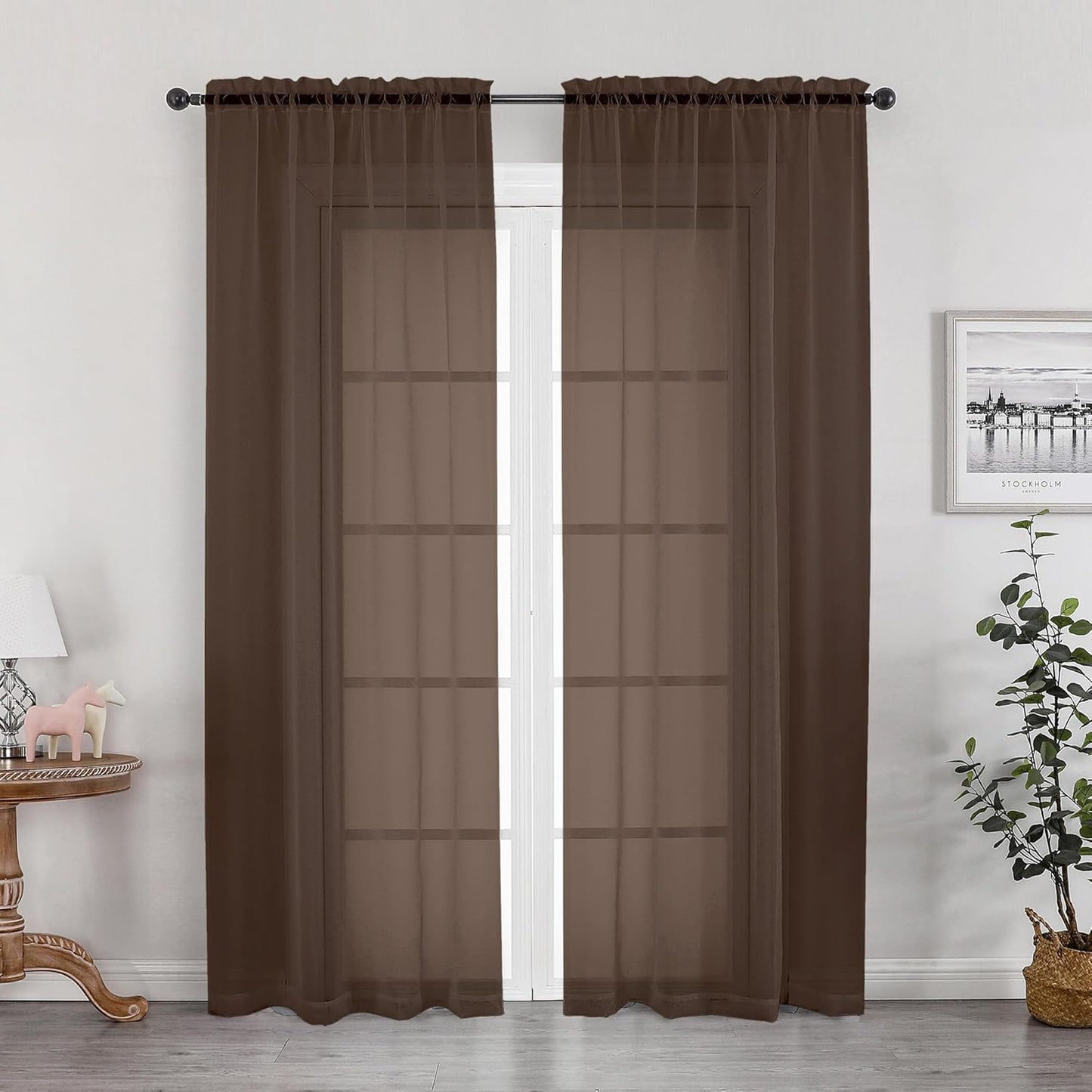 OWENIE Sheer Curtains 84 inches Long 2 Panels Set for Living Room/Bedroom, Rod Pocket Voile Sheer Panel Drapes, White, 2pcs, Each 42" W x 84" L - Colors A