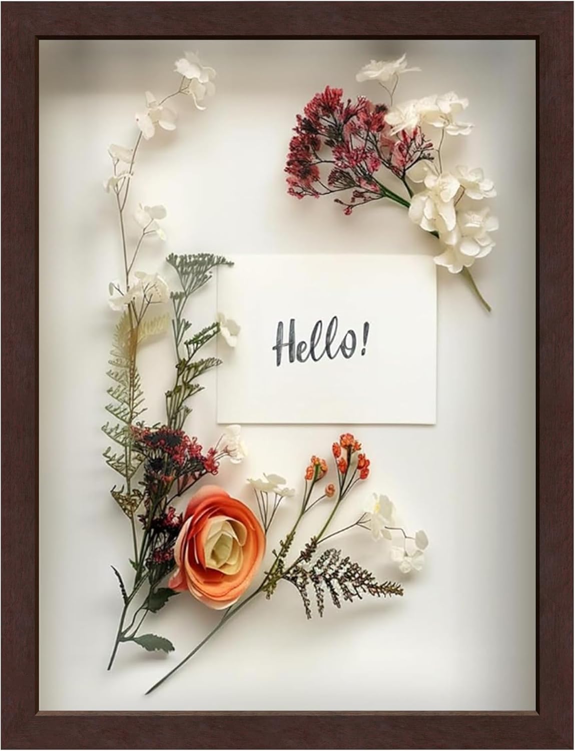 FrameWorks 11” x 14” Dark Oak Wooden Shadow Box Frame – Display Case with Soft Felt Back, Memory Box with Tempered Glass, Display Box with Elegant White Ball Push Pins, Wooden Flower Box
