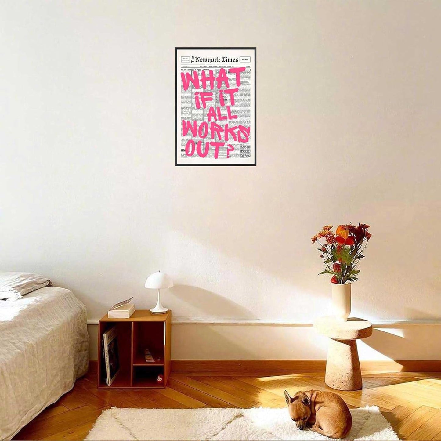 Retro Black And White Newspaper Poster What If It All Works Out Canvas Wall Art Positive Affirming Quote Minimalist Prints Painting For Home Bedroom Dorm Wall Decor 12x16in Unframed