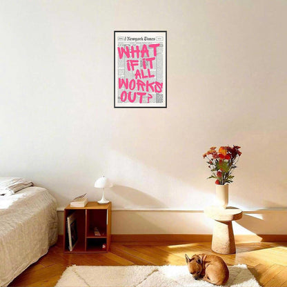 Retro Black And White Newspaper Poster What If It All Works Out Canvas Wall Art Positive Affirming Quote Minimalist Prints Painting For Home Bedroom Dorm Wall Decor 12x16in Unframed