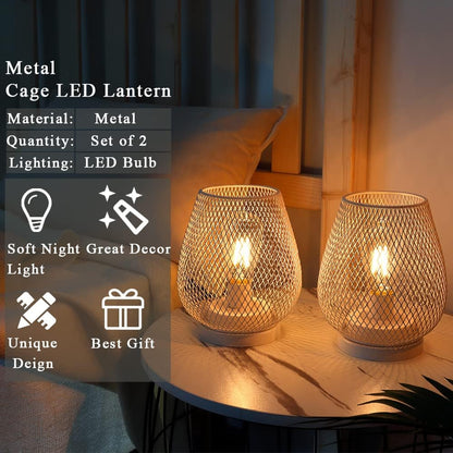 JHY DESIGN Set of 2 Metal Cage LED Lantern Battery Powered Cordless Accent Light with LED Great for Weddings Parties Patio Events for Indoors Outdoors