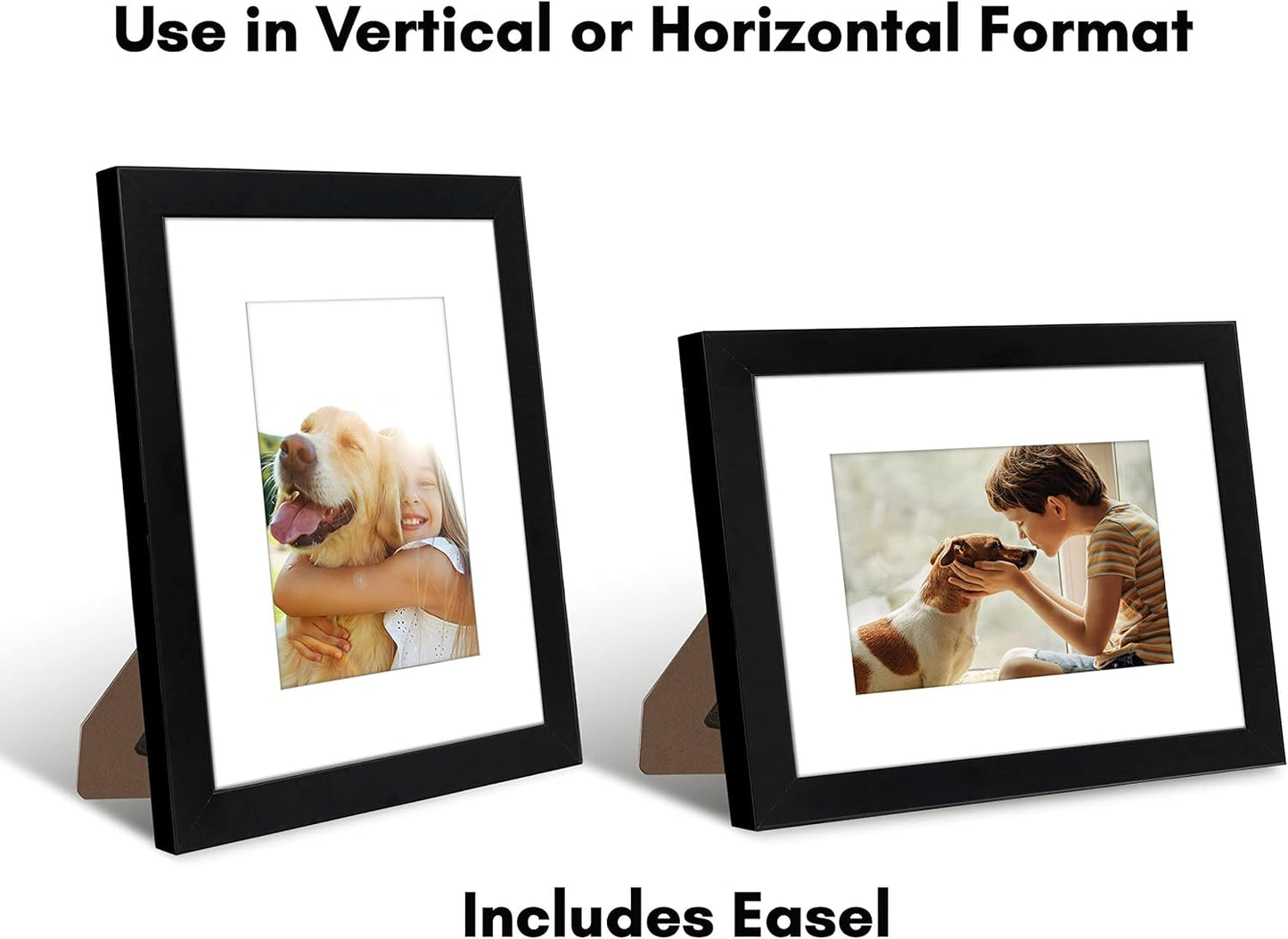 Americanflat 8x10 Picture Frame with Shatter-Resistant Glass - Use as 5x7 Frame with Mat or Display 8x10 Photo Without Mat - Signature Collection - Picture Frames for Tabletop and Wall Display - Black