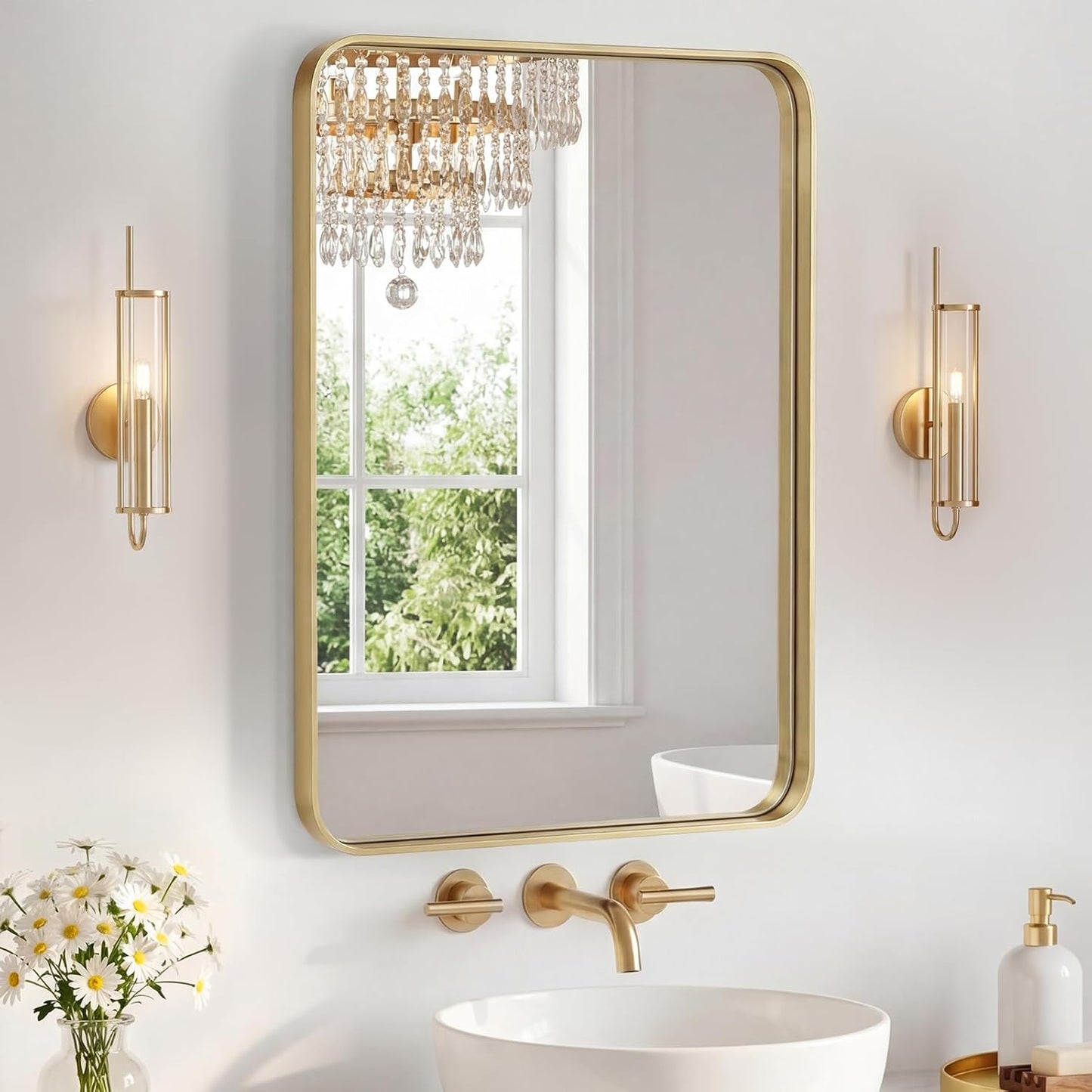 NEWBULIG Gold Round Wall Mirror 36 Inch, Bathroom Mirrors for Over Sink, Wall Decor for Bathroom, Entryway, Bedroom, Vanity