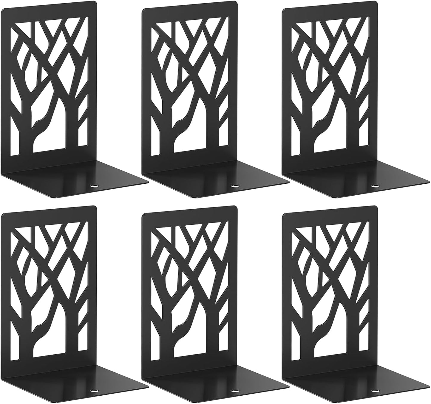 VFINE 4-Piece Modern Metal Bookends for Shelves, Black Tree Book Ends for Books, Decorative Book Organizer for Desk, Non-Skid Shelve Bookends for Home Office