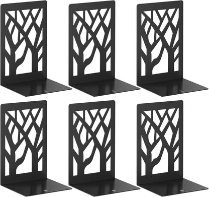 VFINE 4-Piece Modern Metal Bookends for Shelves, Black Tree Book Ends for Books, Decorative Book Organizer for Desk, Non-Skid Shelve Bookends for Home Office