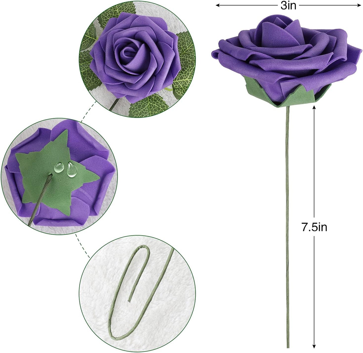 AmyHomie Artificial Flowers Dark Red Rose 25pcs Real Looking Fake Roses w/Stem for DIY Wedding Bouquets Centerpieces Arrangements Party Baby Shower Mothers Day Christmas Tree Decorations