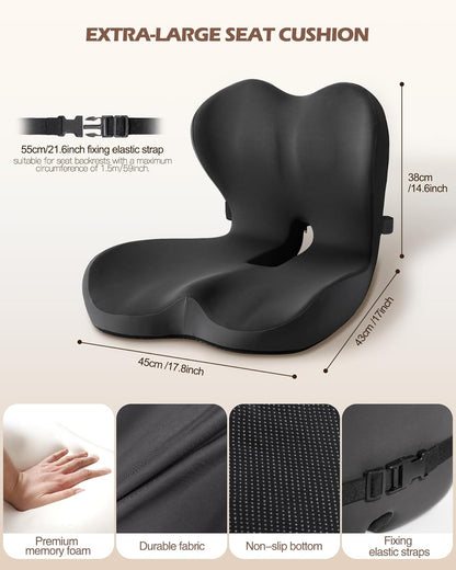 Office Chair Cushion for Tailbone & Low Back Pain Relief, Car and Truck Seat Cushion, Comfortable Foam and High Backrest, Suitable for Office Chairs, Cars, Trucks, and Home Chairs