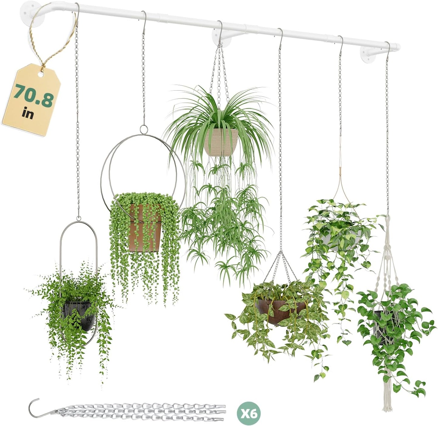 Galood Plant Hanger Indoor with 6 Hanging Chains Hanging Planters for Indoor Plants Hanging Plant Holder Window Plants Rod Black Metal Shelves(70.8 Inch Pot not Included