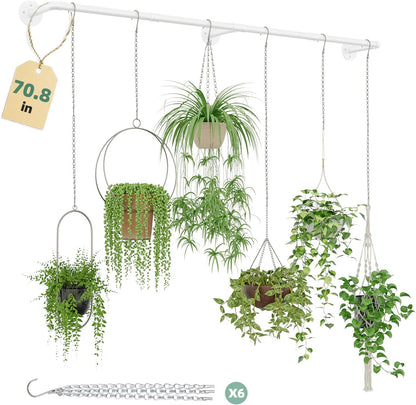 Galood Plant Hanger Indoor with 6 Hanging Chains Hanging Planters for Indoor Plants Hanging Plant Holder Window Plants Rod Black Metal Shelves(70.8 Inch Pot not Included