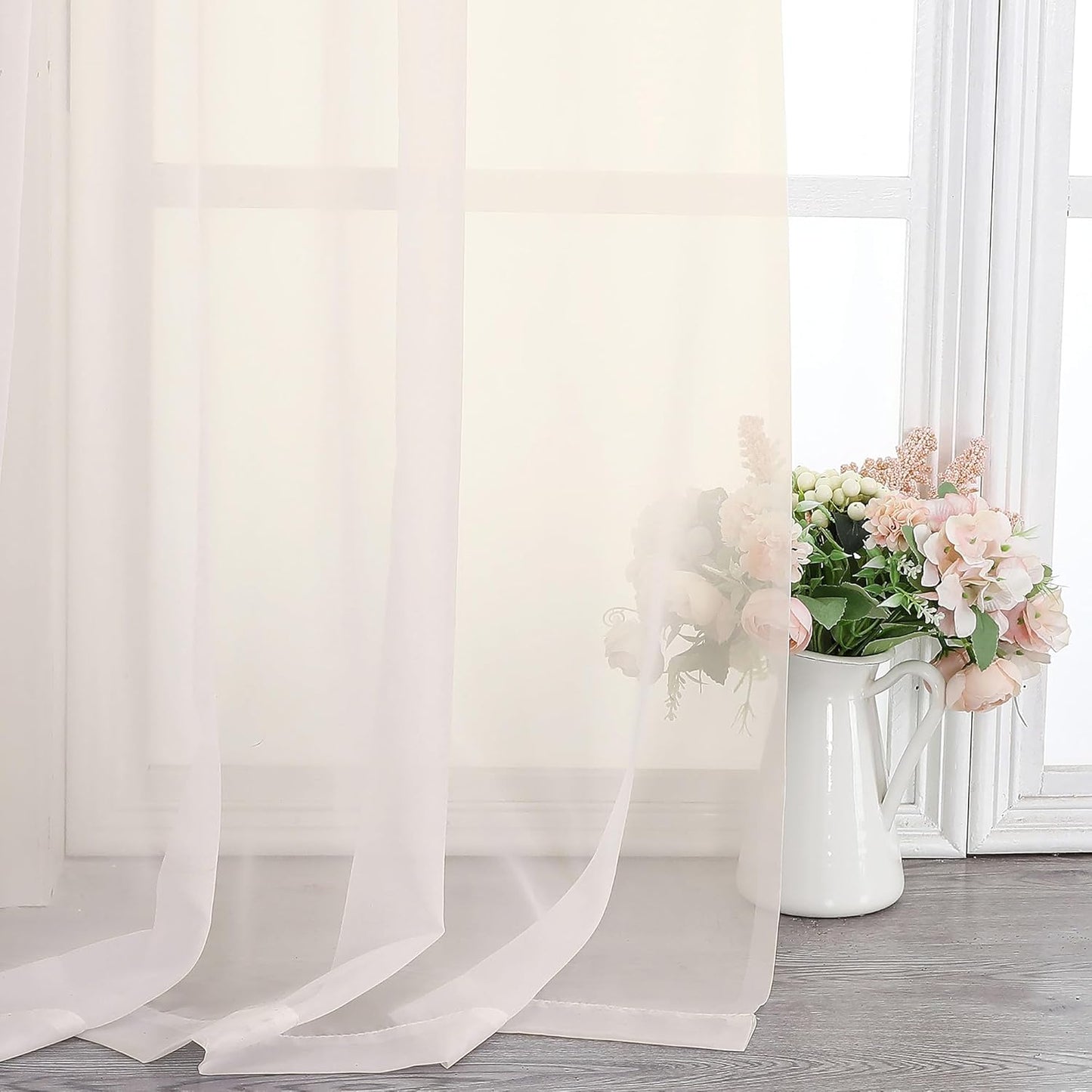 Chyhomenyc Sheer White Valances for Windows 2 Pack, Small Window Curtains for Living Room Bathroom Cafe Laundry Basement, Modern Top Dual Rod Pocket Voile Curtain, 42W x 14L inches, White - Colors A