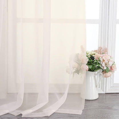 Chyhomenyc Sheer White Valances for Windows 2 Pack, Small Window Curtains for Living Room Bathroom Cafe Laundry Basement, Modern Top Dual Rod Pocket Voile Curtain, 42W x 14L inches, White - Colors A