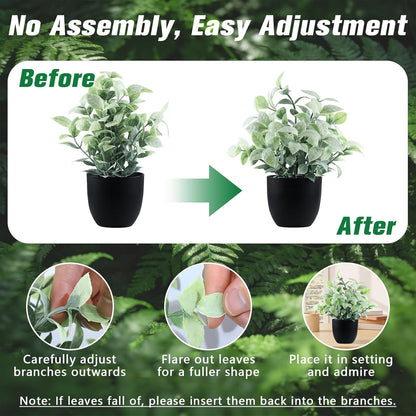 4pcs Fake Small Plants, Artificial Greenery Potted Plant for Home Office Decor, Small Faux Gray Grass Eucalyptus for Bathroom Plants Decoration, Mini Plant Potted Table Shelf Decoration