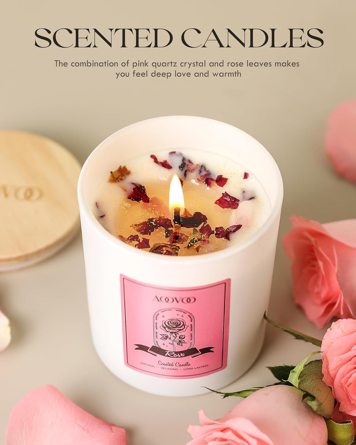 AOOVOO Lavender Scented Candles for Women - Aromatherapy Candle with Crystals Inside, 10oz Soy Candles for Home Scented, Birthday Gifts Mothers Day Candle for Women Mom