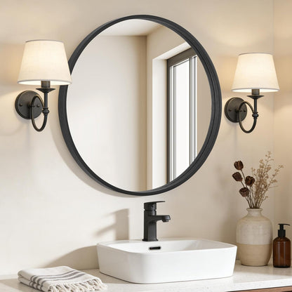 WallBeyond Wood Round Mirror with Wood Frame 24 inch Circle Wall Mirror for Bathroom Round Wall Mirror for Wall Decor, Vanity, Entryway Living Room (Walnut)